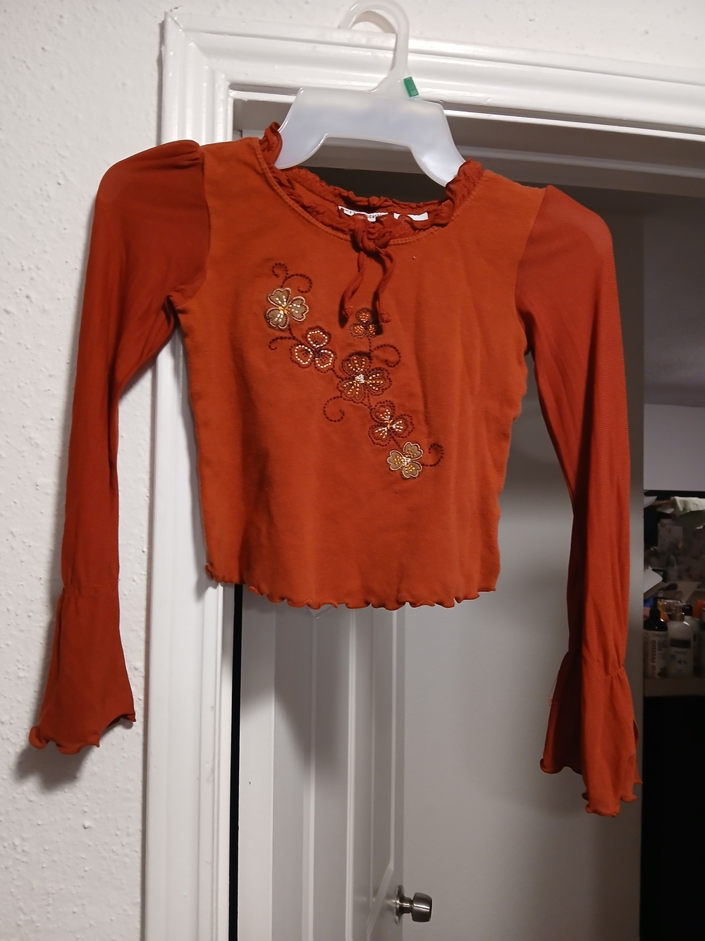 Mary-Kate And Ashley Vintage Girls' Rust Floral Embroidered Long-Sleeve Top